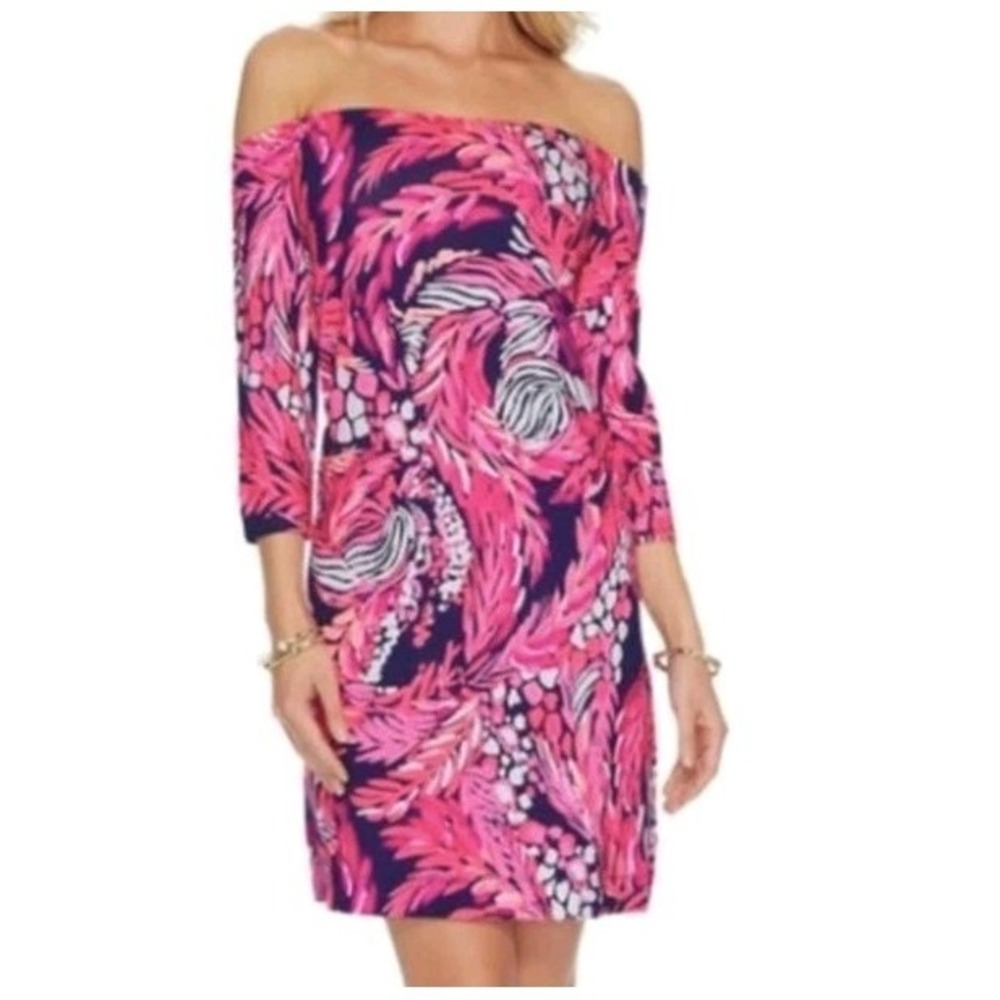 Lilly Pulitzer Laurana Dress Small Off The Shoulder Pink Purple Mini Dress